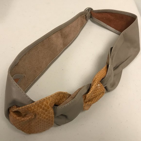 Hand Made taupe gray leather tan snakeskin wide belt Made in Italy cummerbund 32 main image 5